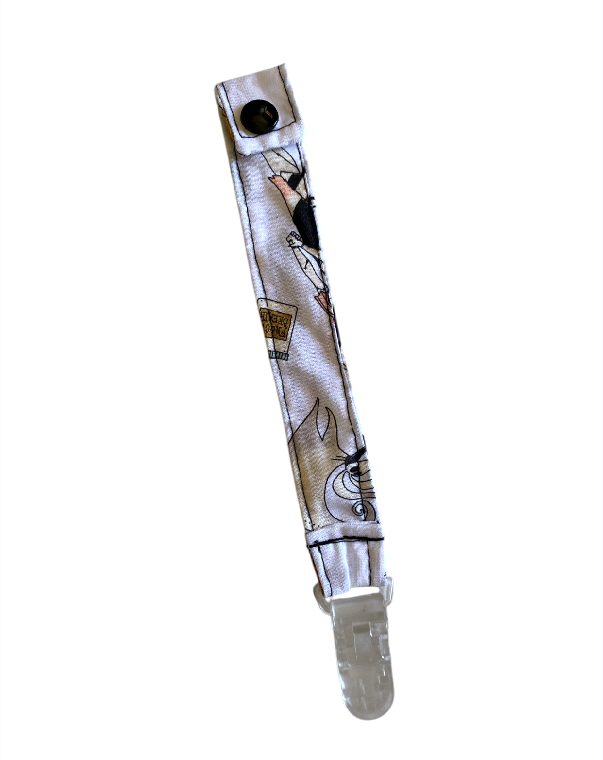 white jack skeleton pacifier clip back