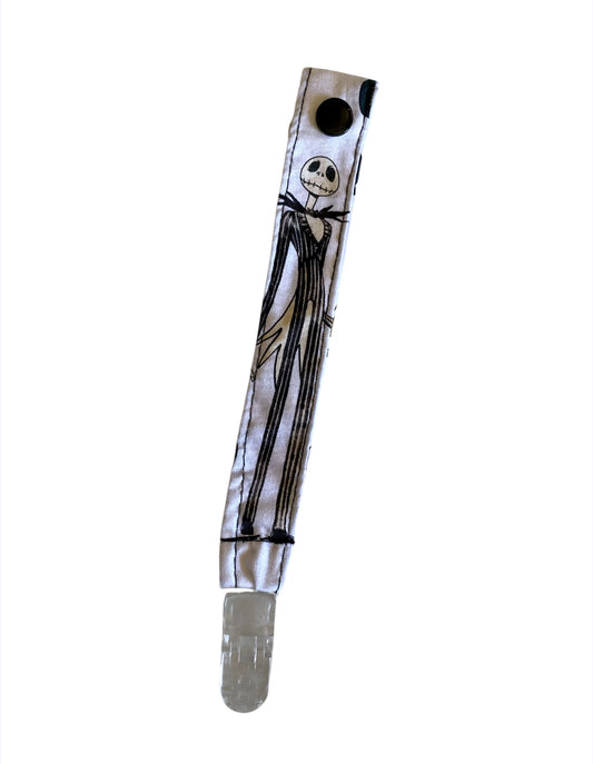 white jack skeleton pacifier clip