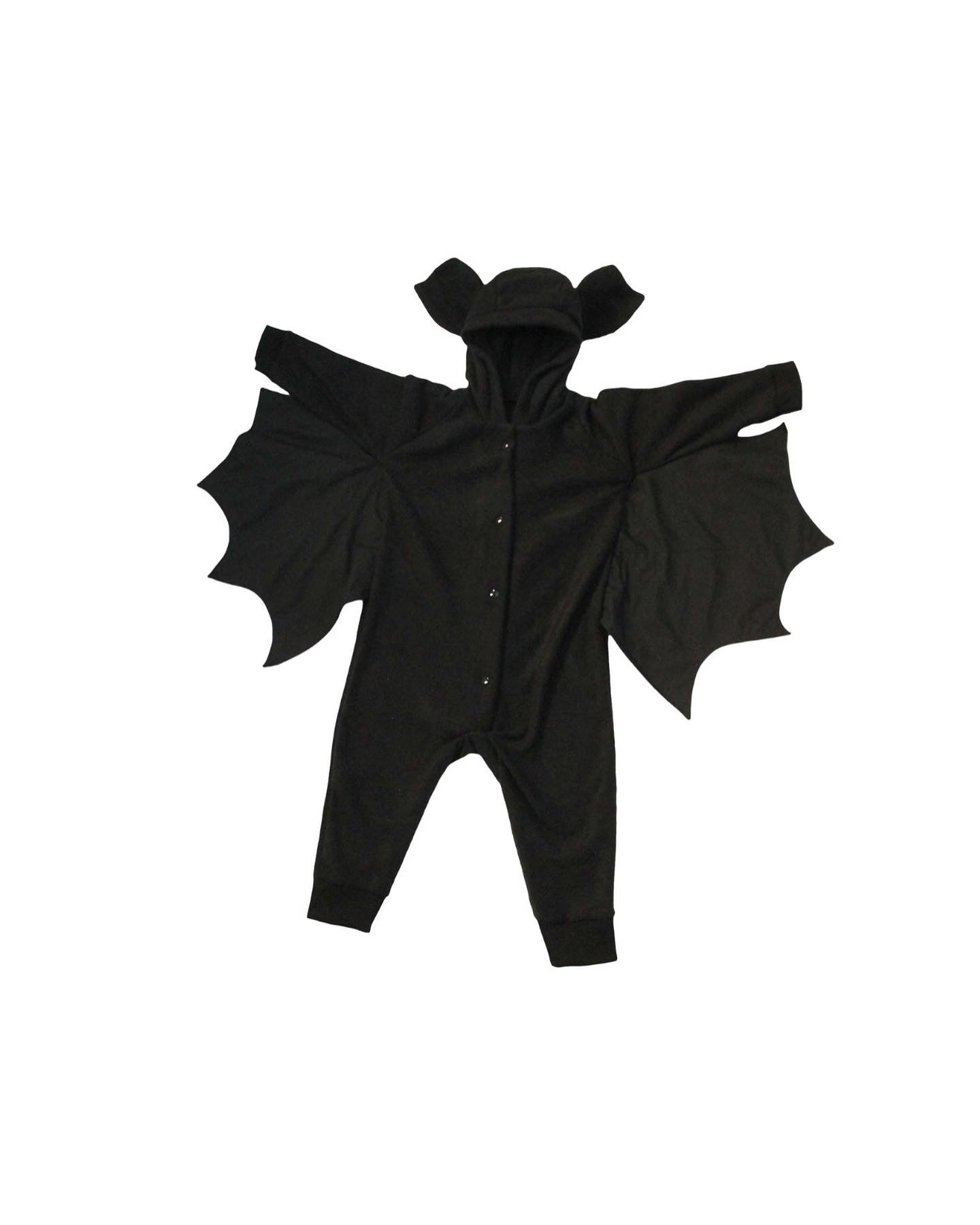 Black vampire bat costume with wings on a white background