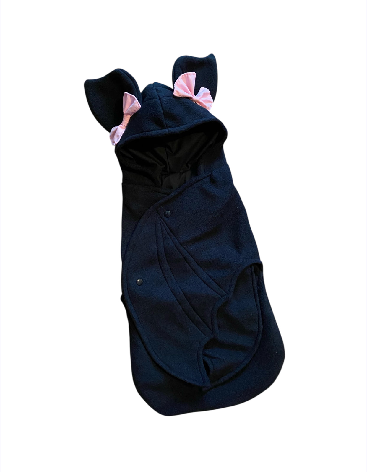 Black baby swaddle with pink bow on a white background