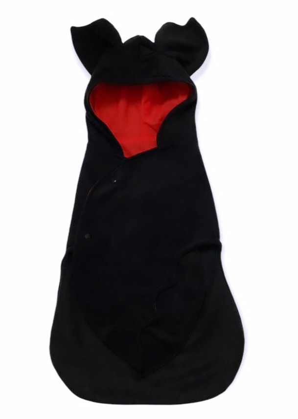 Black baby sleep sack with red interior on a white background