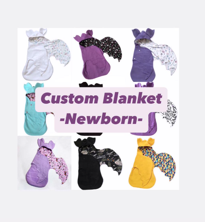 Newborn 6-8 lbs Custom Fabric Bat swaddle Blanket / Purples / Stripes / Cat