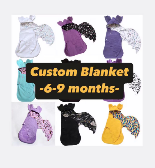 6-9 Months 12-14 lbs Custom Fabric Bat swaddle Blanket / Purples / Stripes / Cat
