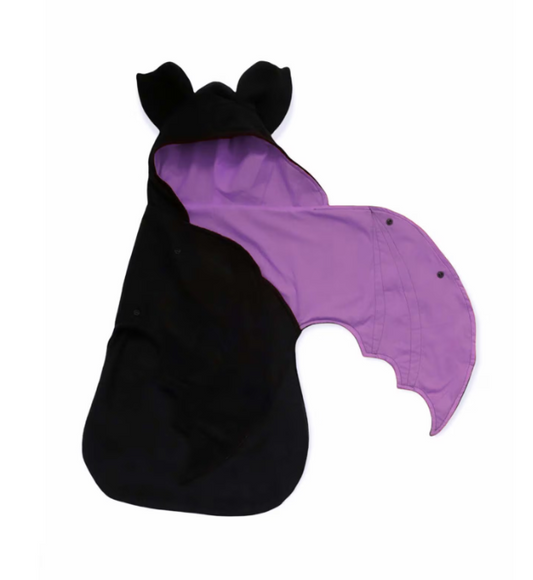 Newborn baby swaddle blanket black with lilac bat blanket / spooky baby purple sleep sack