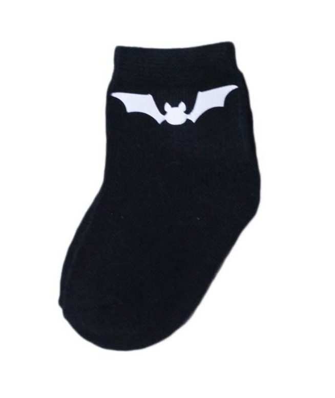 Black sock with a white bat design on a white background