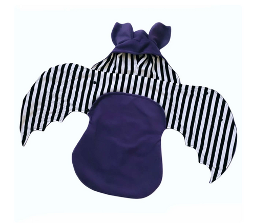 purple black and white stripe bat swaddled blanket for babies